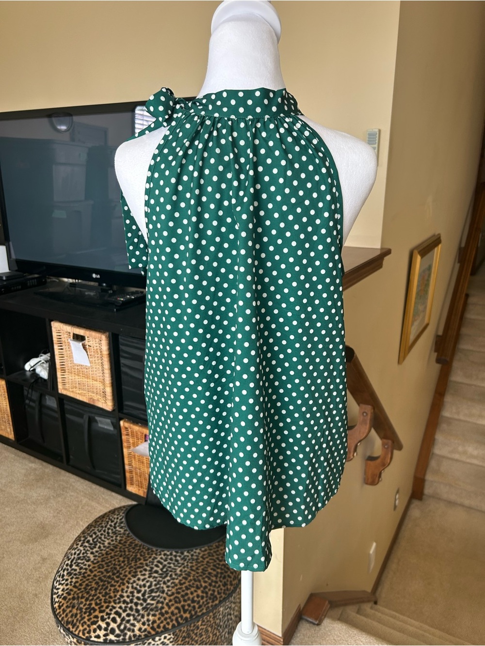 Sleeveless Green Polka Dot Halter Blouse